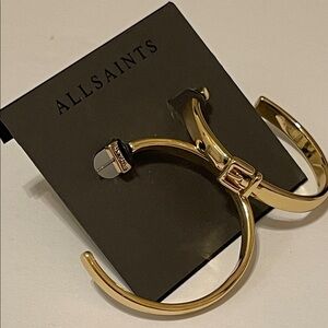 All Saints Gold Women's Buckle Detail Hoop Earrings NWT
